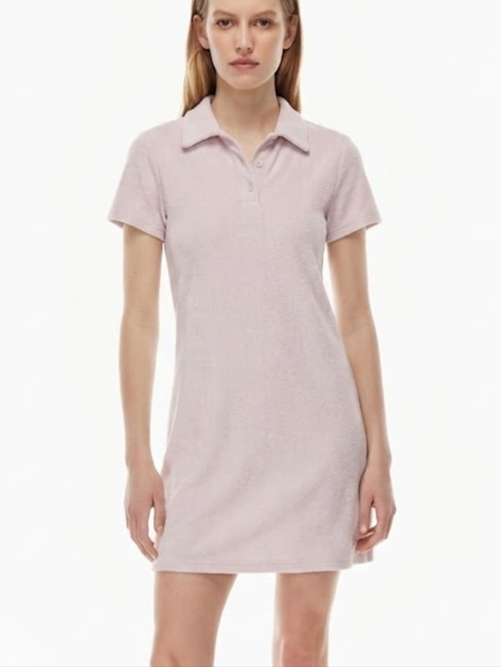 NWT Aritzia Tna Yale Dress Grey Lilac Pink Terry Cloth Size XS Collared Polo